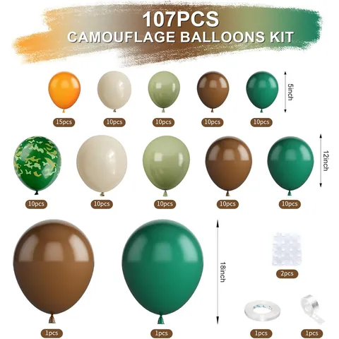 Camouflage Military Theme Balloon Garland Kit Latex Balloons With Happy Birthday Banner Camo Backdrop For Birthday Party Decorations