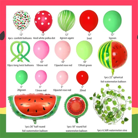 Summer Watermelon Party Balloon Garland Arch Kit Pink Green Latex Foil Balloons Fruit Birthday Decoration Party Supplies