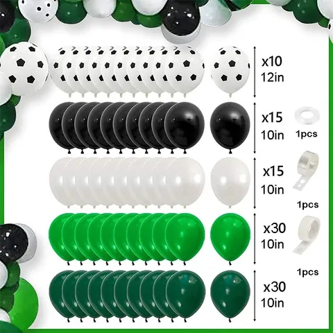Arche de Ballons Thème Football Latex Vert Noir Blanc Guirlande Imprimé Football pour Décoration de Fête d'Anniversaire Sportive