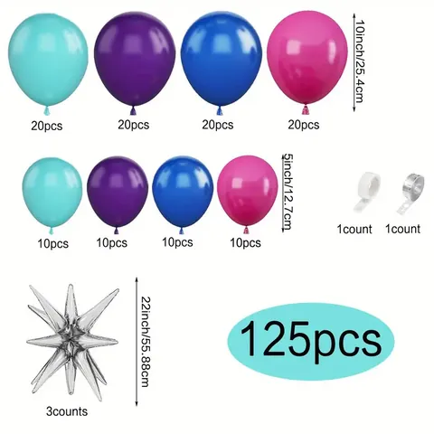 Kit Arco di Palloncini Blu Viola Rosa Rosso Stelle Esplosive in Alluminio per Decorazione Festa di Compleanno