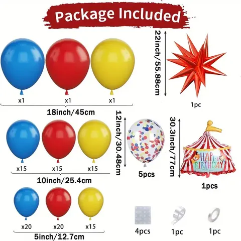 Arco de Globos Temático de Circo Rojo Amarillo Azul Látex Tienda de Circo León Estrella Globos Foil para Cumpleaños