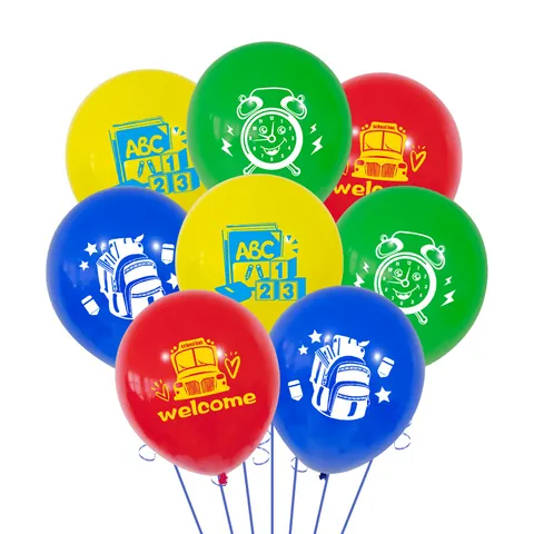 Ballons en Latex de Rentrée Scolaire Imprimés Autobus Scolaire Welcome ABC Thème Décorations de Fête pour Salle de Classe