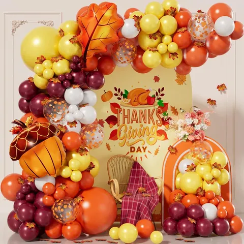 Thanksgiving Balloon Arch Garland Maple Leaf Acorn Aluminum Foil Latex Balloons Ribbons For Autumn Harvest Farm Party Decoration