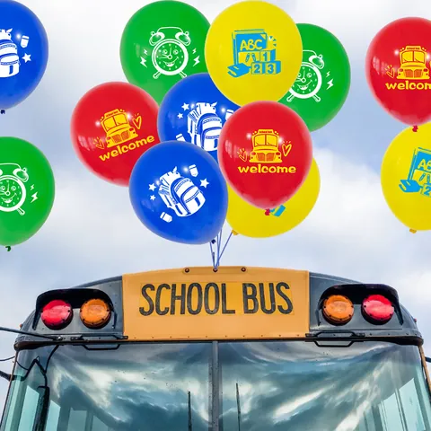 Ballons en Latex de Rentrée Scolaire Imprimés Autobus Scolaire Welcome ABC Thème Décorations de Fête pour Salle de Classe