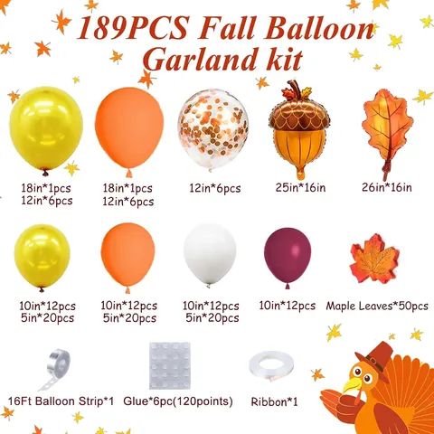 Thanksgiving Balloon Arch Garland Maple Leaf Acorn Aluminum Foil Latex Balloons Ribbons For Autumn Harvest Farm Party Decoration