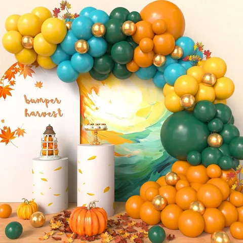 Arco di Palloncini del Ringraziamento Arancione Giallo Verde Oro Palloncini in Lattice Foglie di Acero Zucca Decorazione per Feste