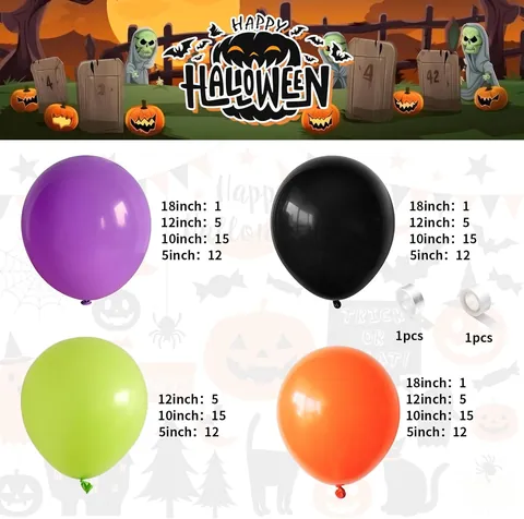 Halloween Balloon Garland Arch Kit Latex Aluminum Film Balloons Spooky Bar Party Decorations Skeleton Pumpkin Spider Props Set
