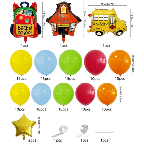 Arche de Ballons Rentrée Scolaire Autobus Scolaire Cartable Ballons en Aluminium Latex pour Décoration de Classe