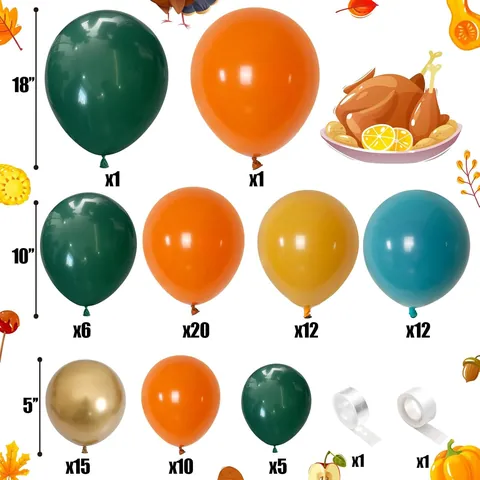 Thanksgiving Harvest Balloon Arch Garland Orange Yellow Green Gold Latex Balloons Maple Leaves Pumpkin Party Decor