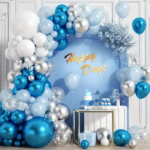 Blue White Silver Balloon Garland Arch Kit Latex Metallic Sequin Balloons For Birthday Wedding Party Event Decoration Accessories