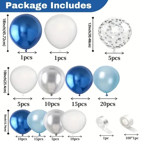 Blue White Silver Balloon Garland Arch Kit Latex Metallic Sequin Balloons For Birthday Wedding Party Event Decoration Accessories