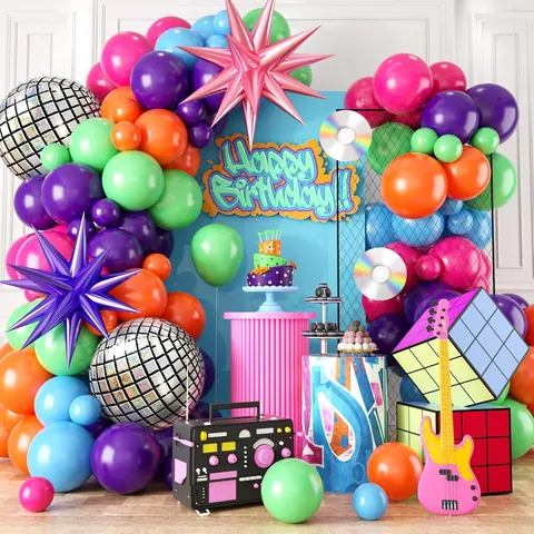 Kit Ghirlanda Arco Palloncini Tema Disco Retrò Con Palloncini Alluminio Stella Disco Palloncini Lattice Multicolore Per Decorazioni Festa Compleanno Bambini