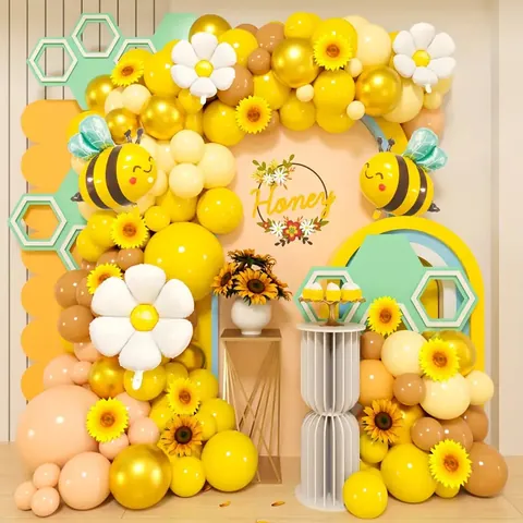 Bee Daisy Balloon Arch Garland Yellow Gold White Latex Aluminum Film Balloons For Birthday Party Baby Shower Decoration