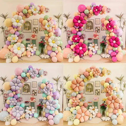 Daisy Balloon Garland Arch Macaron Latex Aluminum Foil Balloons Wedding Birthday Anniversary Backdrop Wall Party Decorations