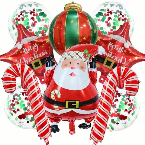 Weihnachtsdekoration Aluminiumfolie Ballon Set Weihnachtsmann Stern Zuckerstange Rot Grün Party Szene Layout Luftballons Kit