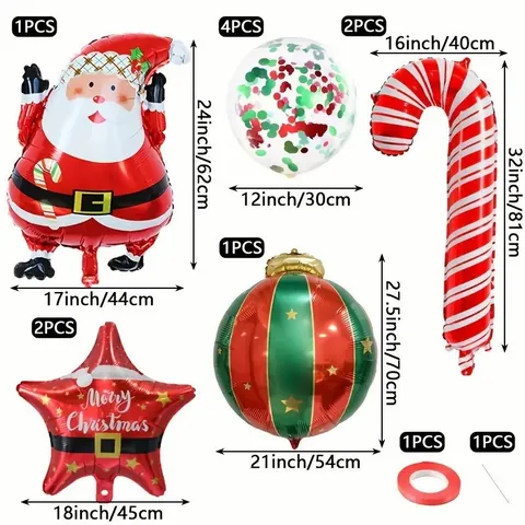 Weihnachtsdekoration Aluminiumfolie Ballon Set Weihnachtsmann Stern Zuckerstange Rot Grün Party Szene Layout Luftballons Kit