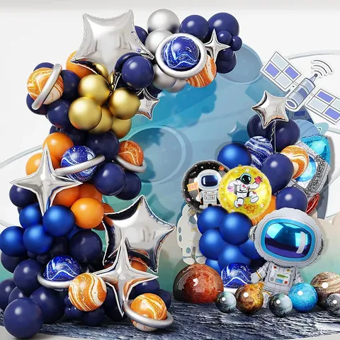 Kit Ghirlanda Arco di Palloncini a Tema Spaziale in Lattice e Alluminio Palloncini Astronauta Razzo per Festa di Compleanno
