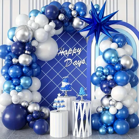 Navy Blue White Metallic Silver Balloon Arch Garland Kit Foil Star Balloon For Birthday Party Wedding Celebration Decoration Decor Set