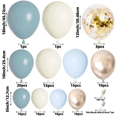 Foggy Blue Balloon Arch Kit With Cream White Metallic Gold Confetti Balloons For Boys Birthday Party Decoration Backdrop