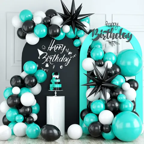 Tiffany Blue Black White Balloon Arch Garland Kit With Exploding Star Balloons For Birthday Wedding Party Decoration Set