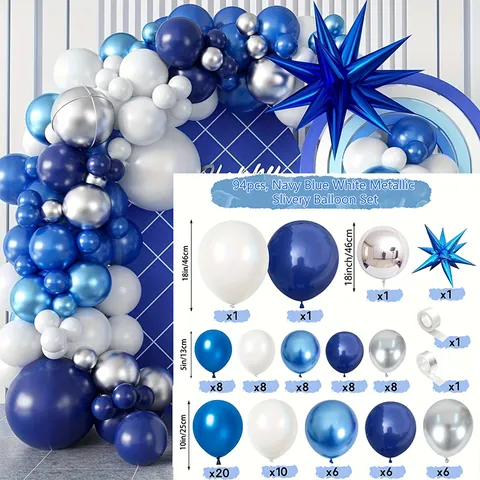 Navy Blue White Metallic Silver Balloon Arch Garland Kit Foil Star Balloon For Birthday Party Wedding Celebration Decoration Decor Set