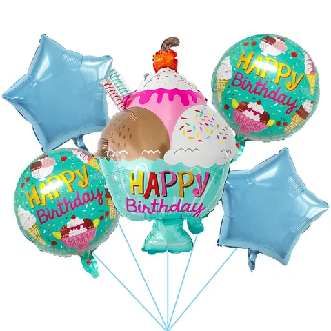 Ice Cream Aluminum Foil Balloon Set Birthday Party Decorations Star Shape Foil Balloon For Kids Party Event Supplies