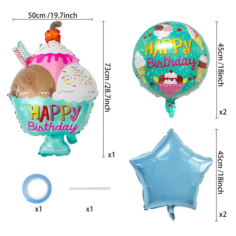 Ice Cream Aluminum Foil Balloon Set Birthday Party Decorations Star Shape Foil Balloon For Kids Party Event Supplies