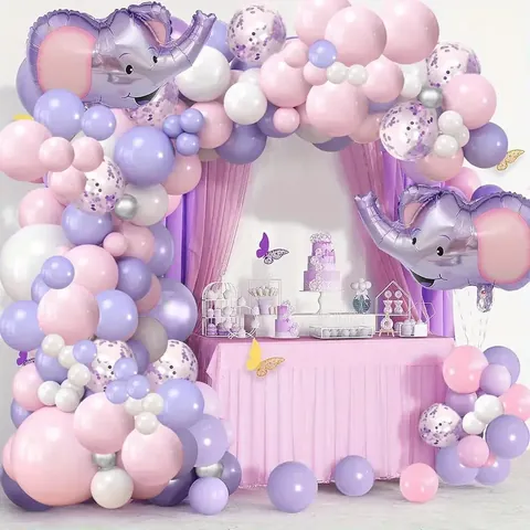 Baby Shower Elephant Balloon Garland Kit Purple Pink Latex Foil Balloons Arch For Girl Birthday Party Decor