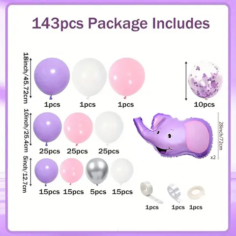 Baby Shower Elephant Balloon Garland Kit Purple Pink Latex Foil Balloons Arch For Girl Birthday Party Decor