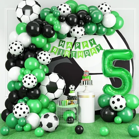 Voetbal Soccer Thema Verjaardagsfeest Decoratie Set Latex Aluminiumfolie Ballonnen Boog Guirlande Kit Happy Birthday Banner