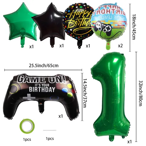 Video Game Theme Birthday Balloon Set Esports Gaming Controller Aluminum Foil Balloons For Boys Birthday Party Decoration