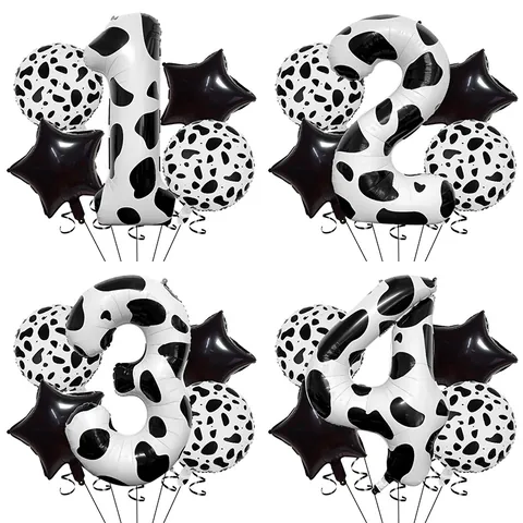 Cow Print Number Aluminum Foil Balloon Round Pattern Star Shape Balloons For Farm Theme Birthday Party Decoration