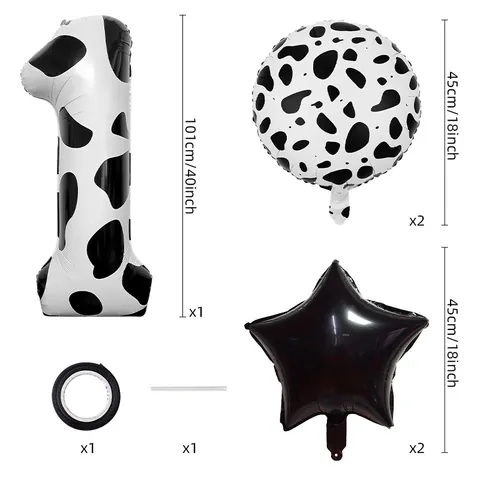 Cow Print Number Aluminum Foil Balloon Round Pattern Star Shape Balloons For Farm Theme Birthday Party Decoration