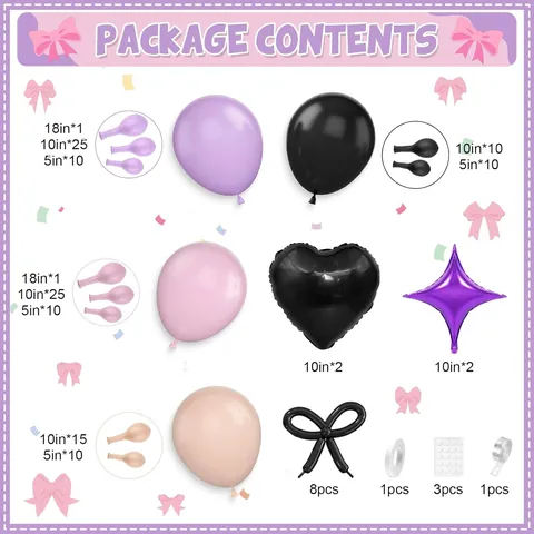 Pink Purple Balloon Garland Arch With Black Bow Foil Balloons Heart Star Latex Balloons For Birthday Wedding Party Decorations