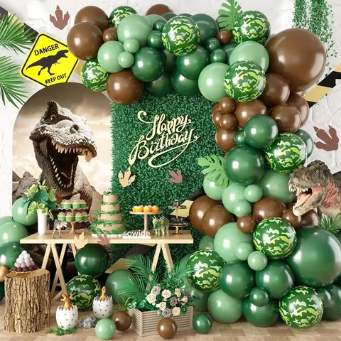 Dinosaur Camouflage Balloon Garland Arch Kit Jungle Safari Theme Party Decorations For Kids Birthday Adventure Forest Decor