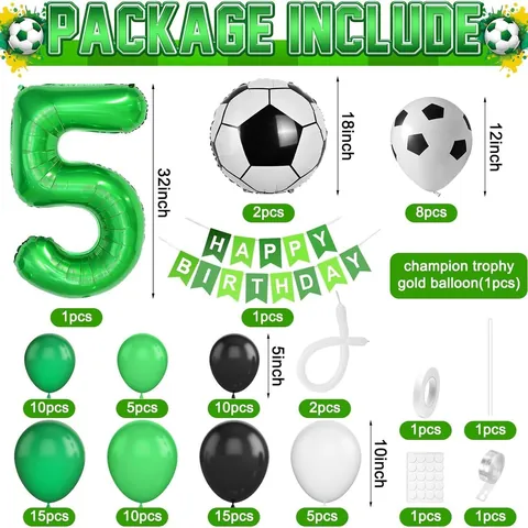 Voetbal Soccer Thema Verjaardagsfeest Decoratie Set Latex Aluminiumfolie Ballonnen Boog Guirlande Kit Happy Birthday Banner