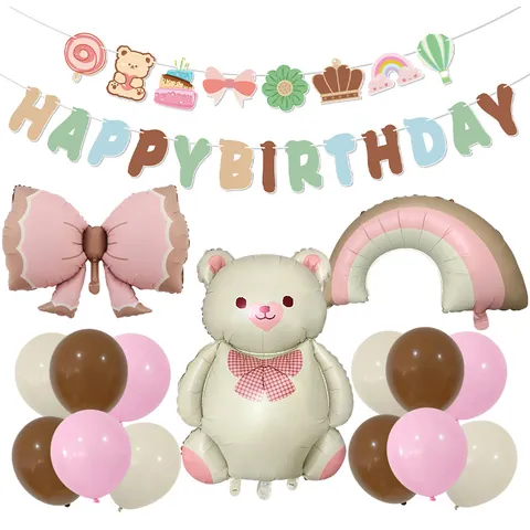 Ins Style Matte Aluminum Foil Balloon Banner Decoration For Birthday Party With Bow Rainbow Latex Balloons Supplies