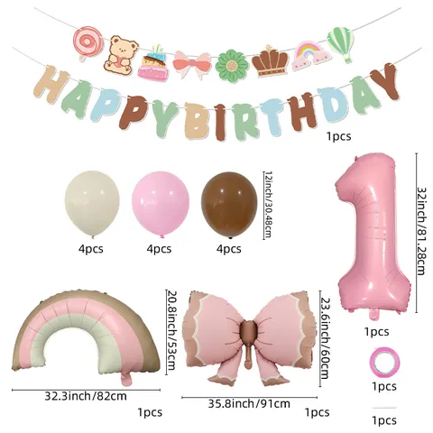 Ins Style Matte Aluminum Foil Balloon Banner Decoration For Birthday Party With Bow Rainbow Latex Balloons Supplies