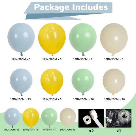 Kit Guirlande de Ballons Thème Forêt de la Jungle Vert Sauge Bleu Crème Ensemble d'Arche de Ballons en Latex pour Décoration d'Anniversaire