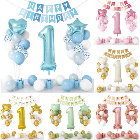 Baby Geburtstag Deko Set Nummer Folienballon Herz Stern Ballons Happy Birthday Banner Latex Konfetti Ballons Für Party