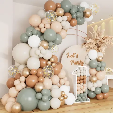 Matte Sage Green Nude Balloon Garland Arch Kit Metallic Gold Confetti Latex Balloons For Wedding Birthday Party Decoration