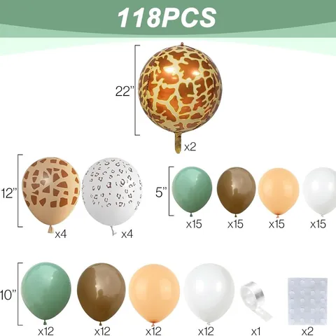 Jungle Safari Theme Balloon Garland Arch Kit Birthday Party Decorations Sage Green Brown Animal Print Latex Aluminum Film Balloons