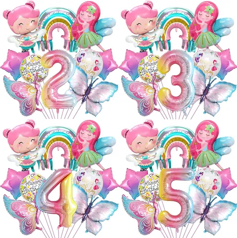 Fee Schmetterling Regenbogen Ballon Kinder Geburtstag Party Dekoration Macaron Verlauf Folienballons Foto Requisiten