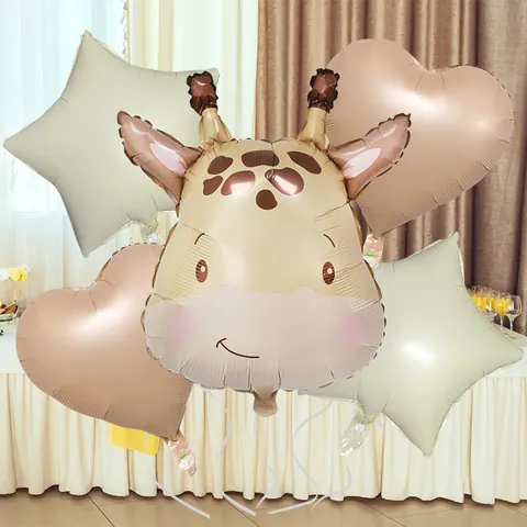 Ballons en Feuille d'Aluminium Animaux de Dessin Animé Couleur Crème Lion Zèbre Girafe Singe Tête Cœur Étoile pour Décoration d'Anniversaire Enfant