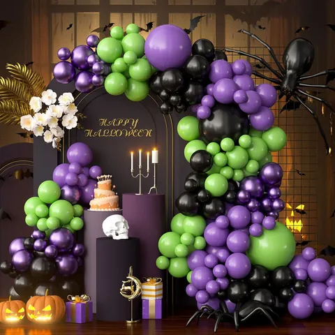Halloween Balloon Arch Kit Purple Green Black Latex Balloon Garland Set For Haunted House Theme Party Decoration Supplies