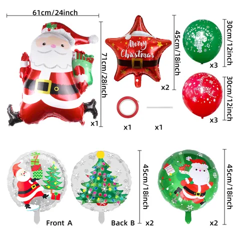 Christmas Balloon Set Decoration Santa Claus Foil Star Round Printed Latex Balloons Kit For Xmas Party Home Decor Celebration