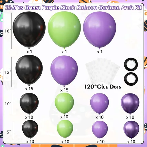 Halloween Balloon Arch Kit Purple Green Black Latex Balloon Garland Set For Haunted House Theme Party Decoration Supplies