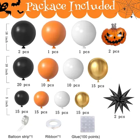 Kit Arco di Palloncini di Halloween Palloncini in Lattice Oro Nero Arancione Palloncini in Alluminio Zucca Stella Banner