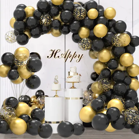 Metallic Gold Black Latex Confetti Balloon Arch Kit For Graduation Wedding Birthday Party Decorations DIY Balloon Garland Strip Glue Point