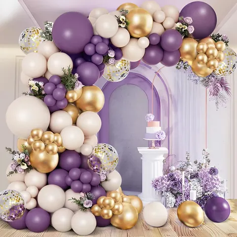 Lila Gold Ballongirlanden-Set Metallic Latex Ballons Hochzeit Geburtstag Party Dekoration Elegante DIY Feier Dekor